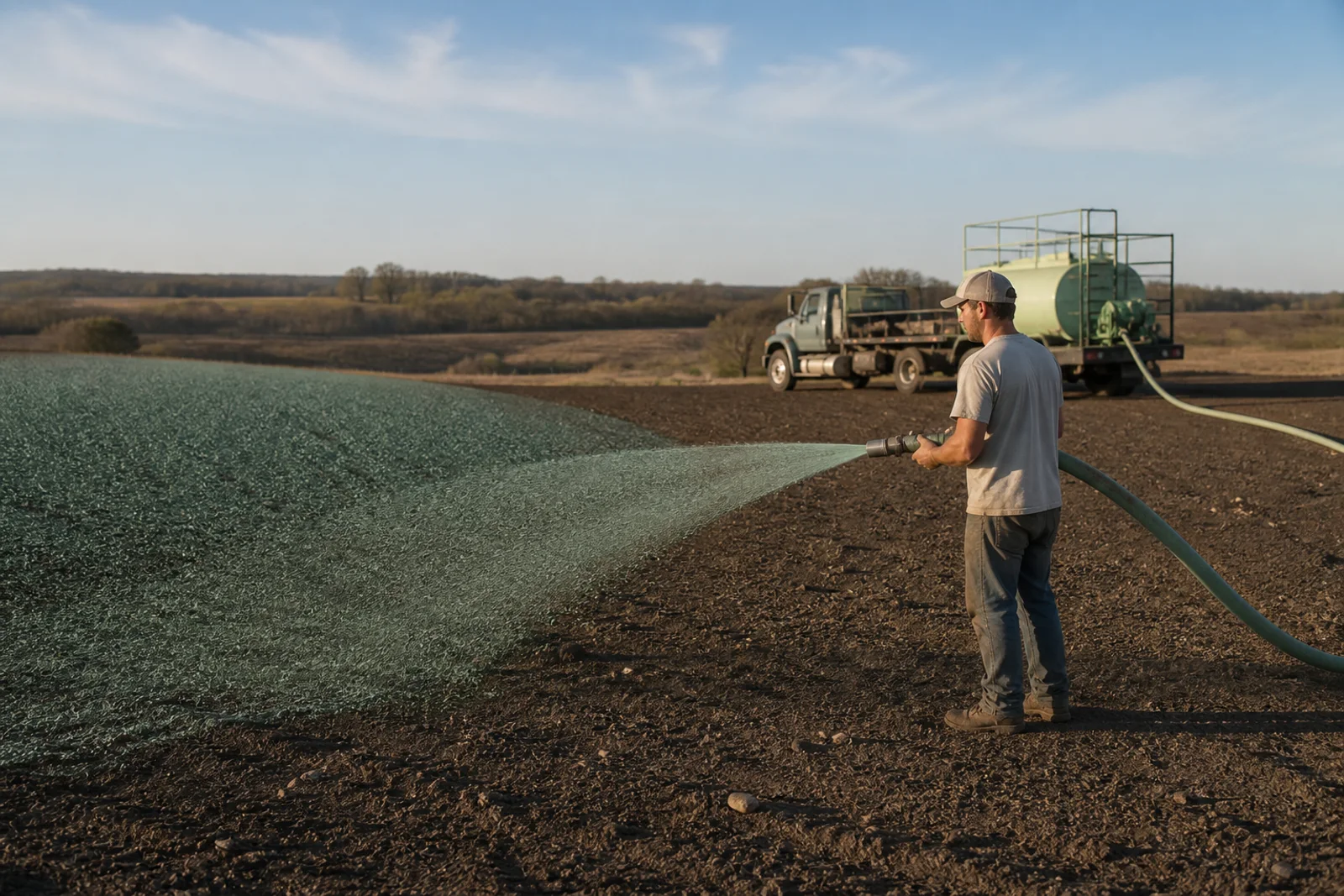 Hydroseeding a prepared acreage property near Bismarck